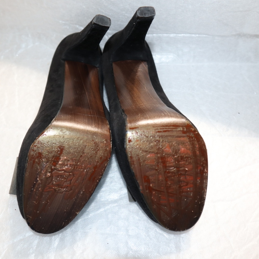 Stuart Weitzman Black and Gray Peep Toe Bow Accents Black - Picture 9 of 10